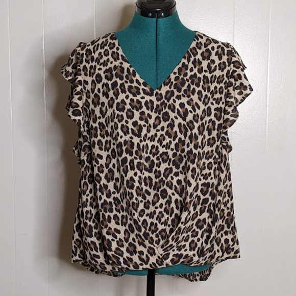 Vince Camuto Women's Animal Impression Smock Sleeve Blouse Blue Size Medium